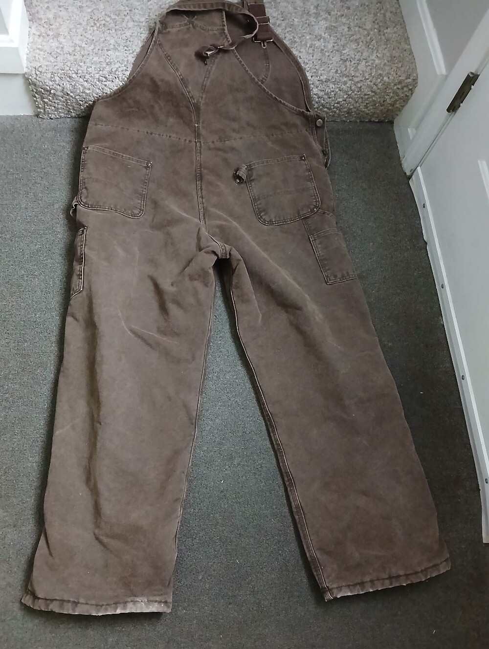 Carhartt Brown Cargo Duck Canvas Overalls Size 44×32